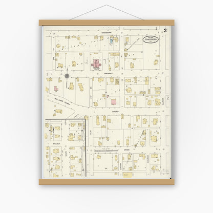 Old map wall art mockup — magnetic wood frame on white wall — Sanborn Fire Insurance Map from Jonesboro, Union County, Illinois (1910), Sheet #0003