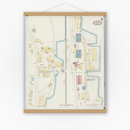 Old map wall art mockup — magnetic wood frame on white wall — Sanborn Fire Insurance Map from Houghton, Houghton County, Michigan (1893), Sheet #0005