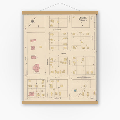Old map wall art mockup — magnetic wood frame on white wall — Sanborn Fire Insurance Map from Belvidere, Boone County, Illinois (1922), Sheet #0005