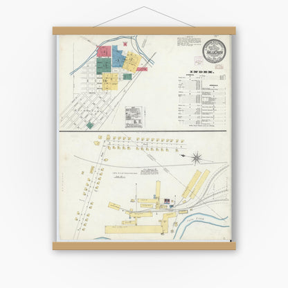 Old map wall art mockup — magnetic wood frame on white wall — Sanborn Fire Insurance Map from Falls Creek, Jefferson And Clearfield Counties, Pennsylvania (1906) - Complete Map Set