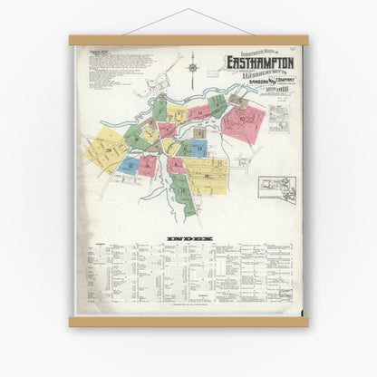 Old map wall art mockup — magnetic wood frame on white wall — Sanborn Fire Insurance Map from East Hampton, Hampshire County, Massachusetts (1916) - Complete Map Set