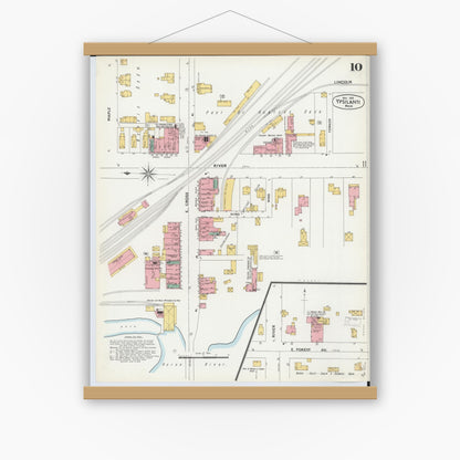 Old map wall art mockup — magnetic wood frame on white wall — Sanborn Fire Insurance Map from Ypsilanti, Washtenaw County, Michigan (1899), Sheet #0010