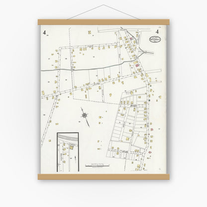Old map wall art mockup — magnetic wood frame on white wall — Sanborn Fire Insurance Map from Midway, Washington County, Pennsylvania (1927), Sheet #0004