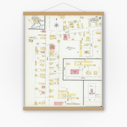 Old map wall art mockup — magnetic wood frame on white wall — Sanborn Fire Insurance Map from Fort Edward, Washington County, New York (1900), Sheet #0009