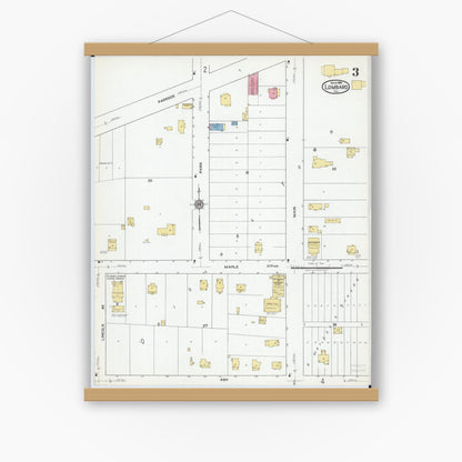 Old map wall art mockup — magnetic wood frame on white wall — Sanborn Fire Insurance Map from Lombard, Du Page County, Illinois (1919), Sheet #0003