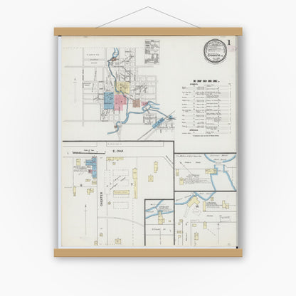 Old map wall art mockup — magnetic wood frame on white wall — Sanborn Fire Insurance Map from Sparta, Monroe County, Wisconsin (1889) - Complete Map Set