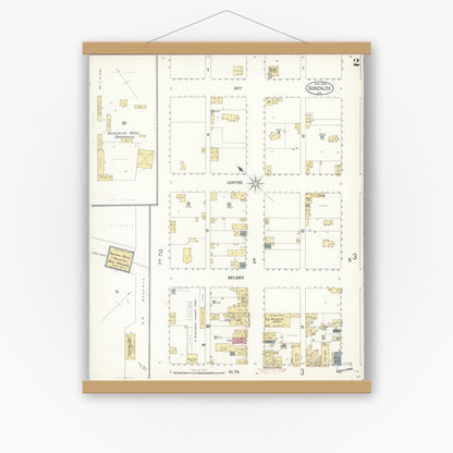 Old map wall art mockup — magnetic wood frame on white wall — Sanborn Fire Insurance Map from Gonzales, Monterey County, California (1903), Sheet #0002