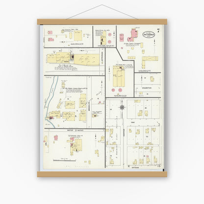 Old map wall art mockup — magnetic wood frame on white wall — Sanborn Fire Insurance Map from Oak Harbor, Ottawa County, Ohio (1910), Sheet #0007