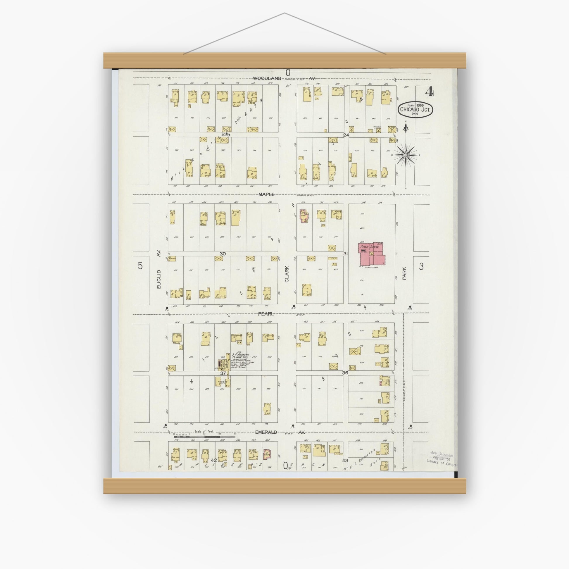 Old map wall art mockup — magnetic wood frame on white wall — Sanborn Fire Insurance Map from Chicago Junction, Huron County, Ohio (1899), Sheet #0004