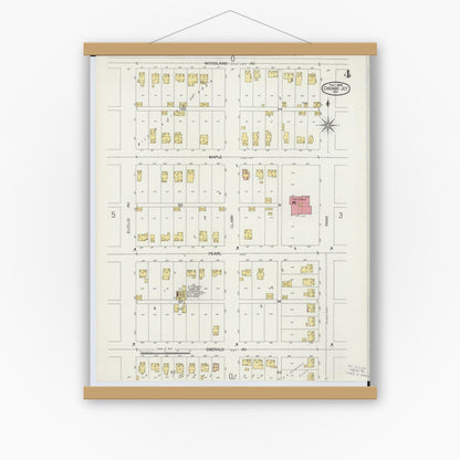 Old map wall art mockup — magnetic wood frame on white wall — Sanborn Fire Insurance Map from Chicago Junction, Huron County, Ohio (1899), Sheet #0004