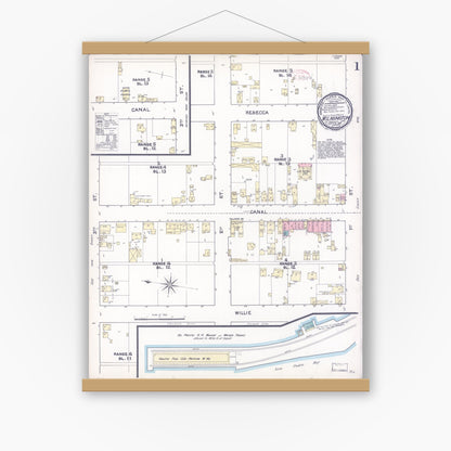 Old map wall art mockup — magnetic wood frame on white wall — Sanborn Fire Insurance Map from Wilmington, Los Angeles County, California (1891) - Complete Map Set