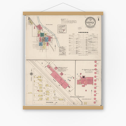 Old map wall art mockup — magnetic wood frame on white wall — Sanborn Fire Insurance Map from Byesville, Guernsey County, Ohio (1922), Sheet #0001