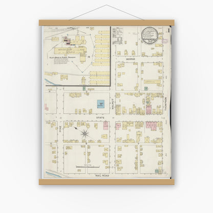 Old map wall art mockup — magnetic wood frame on white wall — Sanborn Fire Insurance Map from Curwensville, Clearfield County, Pennsylvania (1887) - Complete Map Set