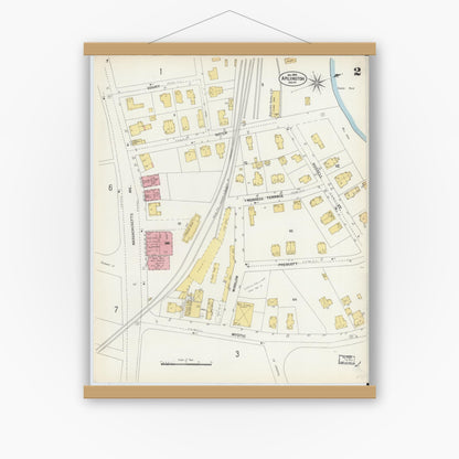 Old map wall art mockup — magnetic wood frame on white wall — Sanborn Fire Insurance Map from Arlington, Middlesex County, Massachusetts (1903), Sheet #0002
