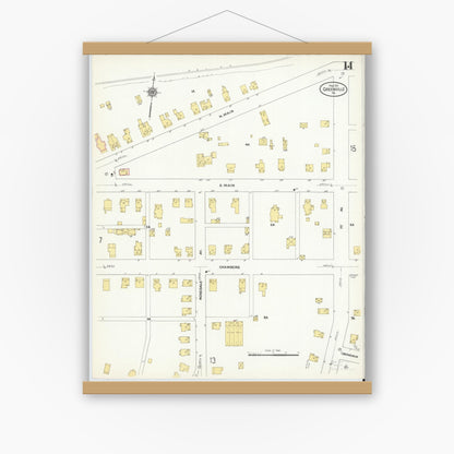 Old map wall art mockup — magnetic wood frame on white wall — Sanborn Fire Insurance Map from Greenville, Mercer County, Pennsylvania (1911), Sheet #0014