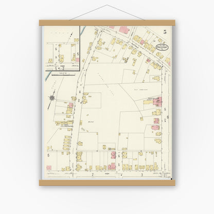 Old map wall art mockup — magnetic wood frame on white wall — Sanborn Fire Insurance Map from Freeport, Armstrong County, Pennsylvania (1913), Sheet #0005