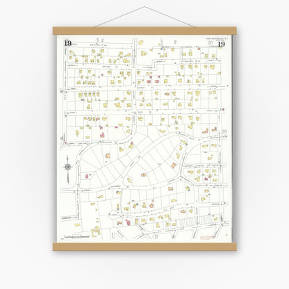 Old map wall art mockup — magnetic wood frame on white wall — Sanborn Fire Insurance Map from Port Washington, Nassau County, New York (1931), Sheet #0019