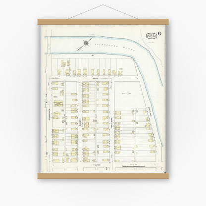 Old map wall art mockup — magnetic wood frame on white wall — Sanborn Fire Insurance Map from Duryea, Luzerne County, Pennsylvania (1914), Sheet #0006