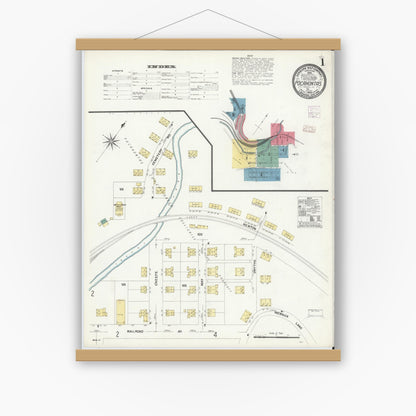Old map wall art mockup — magnetic wood frame on white wall — Sanborn Fire Insurance Map from Pocahontas, Tazewell County, Virginia (1908) - Complete Map Set