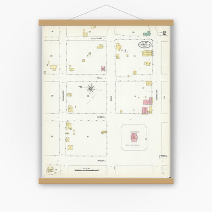 Old map wall art mockup — magnetic wood frame on white wall — Sanborn Fire Insurance Map from Fairfield, Freestone County, Texas (1907), Sheet #0002
