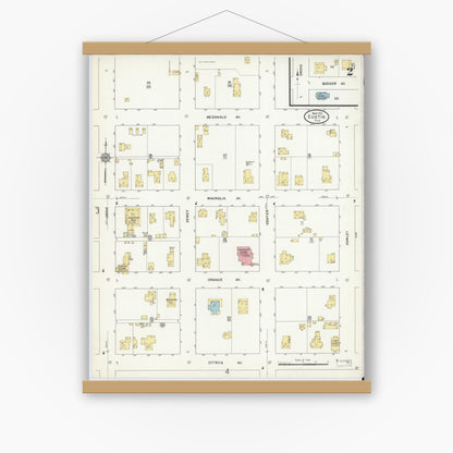 Old map wall art mockup — magnetic wood frame on white wall — Sanborn Fire Insurance Map from Eustis, Lake County, Florida (1912), Sheet #0002