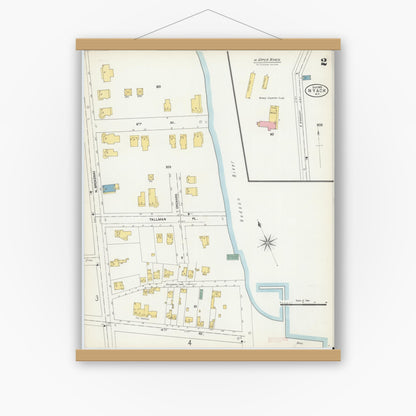 Old map wall art mockup — magnetic wood frame on white wall — Sanborn Fire Insurance Map from Nyack, Rockland County, New York. (1903), Sheet #0002
