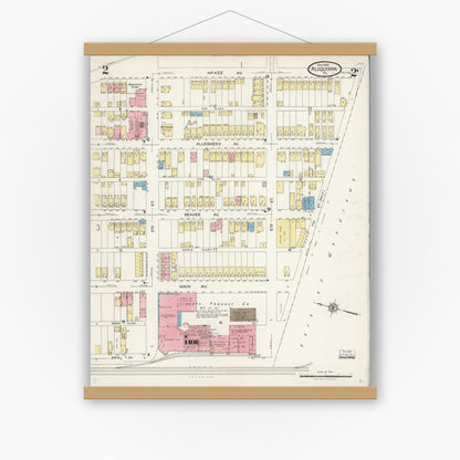 Old map wall art mockup — magnetic wood frame on white wall — Sanborn Fire Insurance Map from Aliquippa, Beaver County, Pennsylvania (1925), Sheet #0002