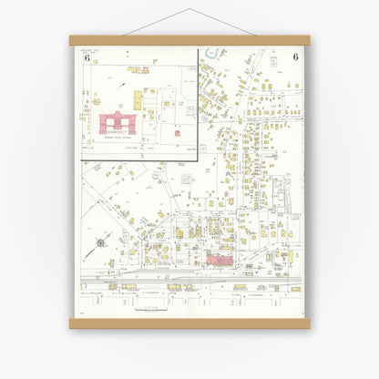 Old map wall art mockup — magnetic wood frame on white wall — Sanborn Fire Insurance Map from Kilgore, Gregg County, Texas (1936), Sheet #0006