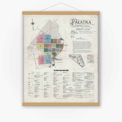 Old map wall art mockup — magnetic wood frame on white wall — Sanborn Fire Insurance Map from Palatka, Putnam County, Florida (1924) - Complete Map Set