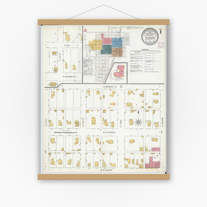 Old map wall art mockup — magnetic wood frame on white wall — Sanborn Fire Insurance Map from Girard, Macoupin County, Illinois (1906) - Complete Map Set