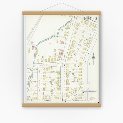 Old map wall art mockup — magnetic wood frame on white wall — Sanborn Fire Insurance Map from Ann Arbor, Washtenaw County, Michigan (1916), Sheet #0003