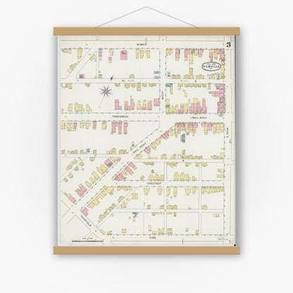 Old map wall art mockup — magnetic wood frame on white wall — Sanborn Fire Insurance Map from Newville, Cumberland County, Pennsylvania (1894), Sheet #0003