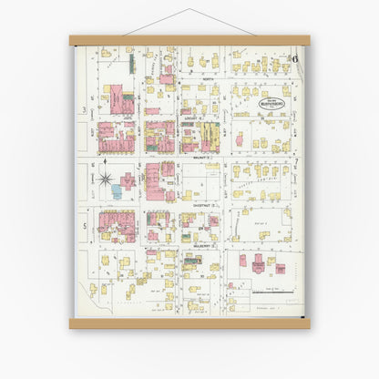 Old map wall art mockup — magnetic wood frame on white wall — Sanborn Fire Insurance Map from Murphysboro, Jackson County, Illinois (1902), Sheet #0006