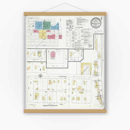Old map wall art mockup — magnetic wood frame on white wall — Sanborn Fire Insurance Map from Winnebago, Faribault County, Minnesota (1905), Sheet #0001
