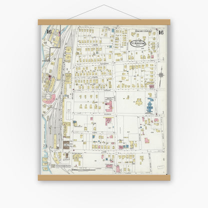 Old map wall art mockup — magnetic wood frame on white wall — Sanborn Fire Insurance Map from Saint Augustine, Saint John's County, Florida (1924), Sheet #0016