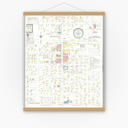Old map wall art mockup — magnetic wood frame on white wall — Sanborn Fire Insurance Map from Tripoli, Bremer County, Iowa (1935), Sheet #0001