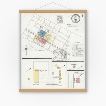 Old map wall art mockup — magnetic wood frame on white wall — Sanborn Fire Insurance Map from Rice, Navarro County, Texas (1921) - Complete Map Set
