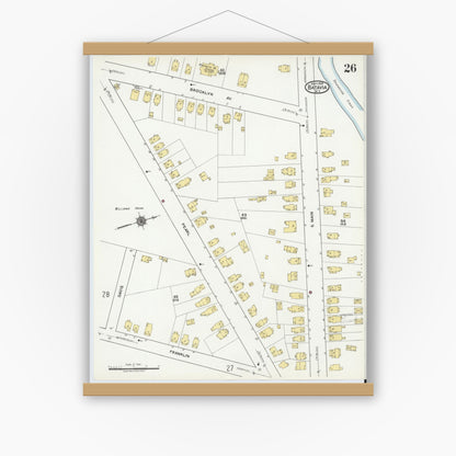 Old map wall art mockup — magnetic wood frame on white wall — Sanborn Fire Insurance Map from Batavia, Genesee County, New York (1919), Sheet #0026