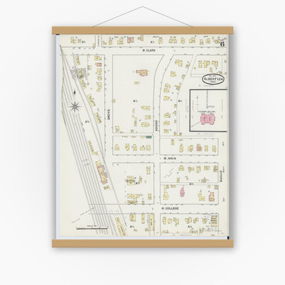 Old map wall art mockup — magnetic wood frame on white wall — Sanborn Fire Insurance Map from Albert Lea, Freeborn County, Minnesota (1891), Sheet #0006