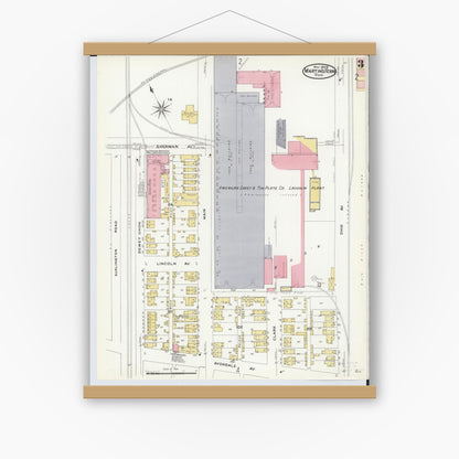 Old map wall art mockup — magnetic wood frame on white wall — Sanborn Fire Insurance Map from Martins Ferry, Belmont County, Ohio (1908), Sheet #0003