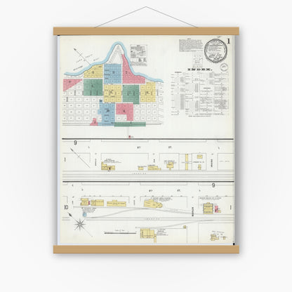 Old map wall art mockup — magnetic wood frame on white wall — Sanborn Fire Insurance Map from Lake City, Wabasha County, Minnesota (1900), Sheet #0001