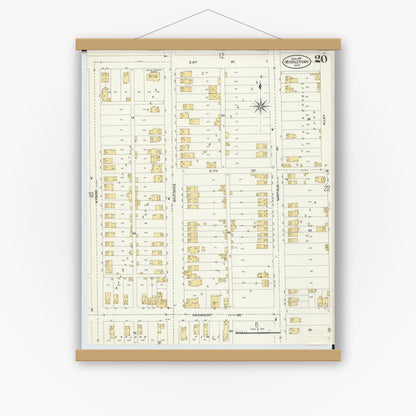 Old map wall art mockup — magnetic wood frame on white wall — Sanborn Fire Insurance Map from Middletown, Butler County, Ohio (1907), Sheet #0020