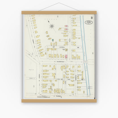 Old map wall art mockup — magnetic wood frame on white wall — Sanborn Fire Insurance Map from Rome, Oneida County, New York (1894), Sheet #0003