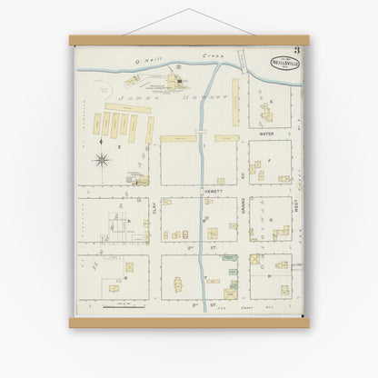 Old map wall art mockup — magnetic wood frame on white wall — Sanborn Fire Insurance Map from Neillsville, Clark County, Wisconsin (1887), Sheet #0003