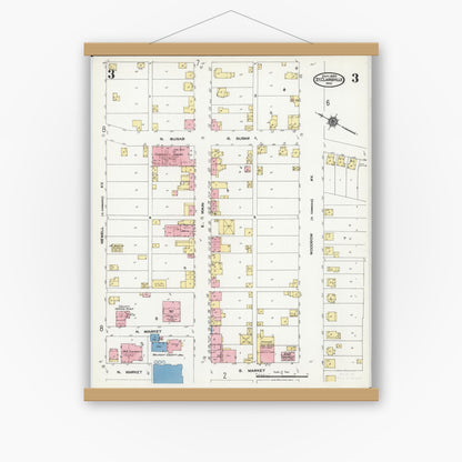 Old map wall art mockup — magnetic wood frame on white wall — Sanborn Fire Insurance Map from Saint Clairsville, Belmont County, Ohio (1924), Sheet #0003