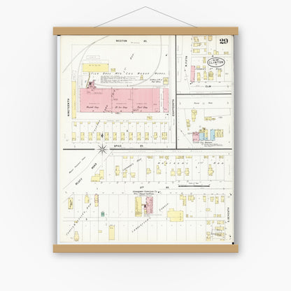 Old map wall art mockup — magnetic wood frame on white wall — Sanborn Fire Insurance Map from Clinton, Clinton County, Iowa (1897), Sheet #0029