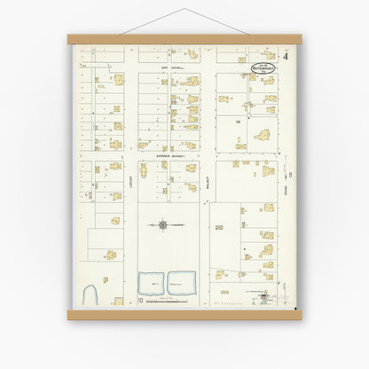 Old map wall art mockup — magnetic wood frame on white wall — Sanborn Fire Insurance Map from Whitewright, Grayson County, Texas (1912), Sheet #0004