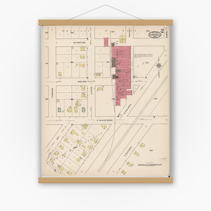 Old map wall art mockup — magnetic wood frame on white wall — Sanborn Fire Insurance Map from Dowagiac, Cass County, Michigan (1922), Sheet #0002