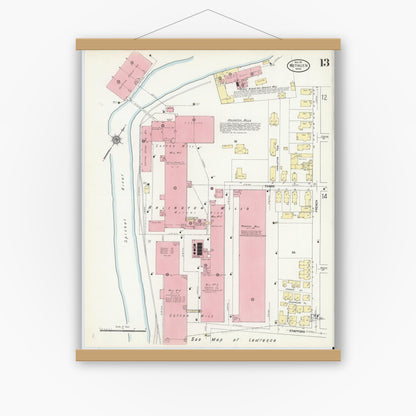 Old map wall art mockup — magnetic wood frame on white wall — Sanborn Fire Insurance Map from Methuen, Essex County, Massachusetts (1911), Sheet #0013