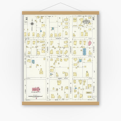 Old map wall art mockup — magnetic wood frame on white wall — Sanborn Fire Insurance Map from Kissimmee, Osceola County, Florida (1926), Sheet #0002